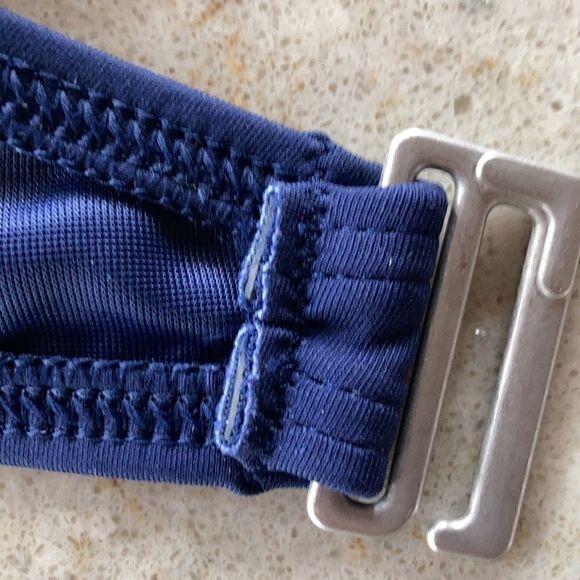 Land’s End Plus Standard twist polkadot bikini top underwire Navy white Various - Picture 9 of 12